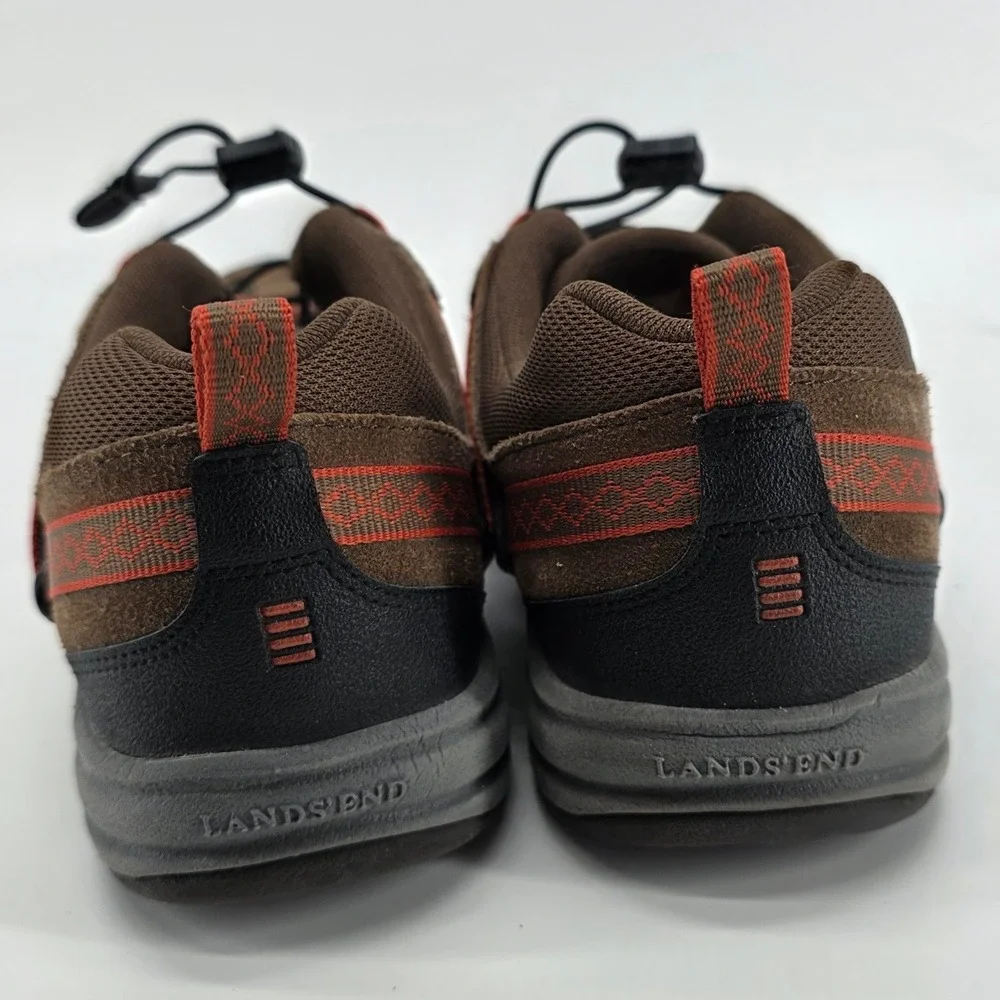 Lands End Hiking Shoes 8.5 B Brown Suede Mesh Bungee Trail Sneakers Water 359582